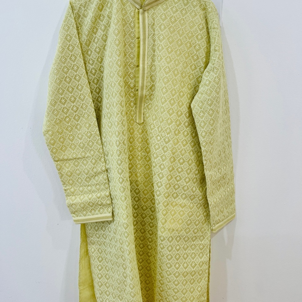 Mens Yellow Patterned kurta Pajamas set